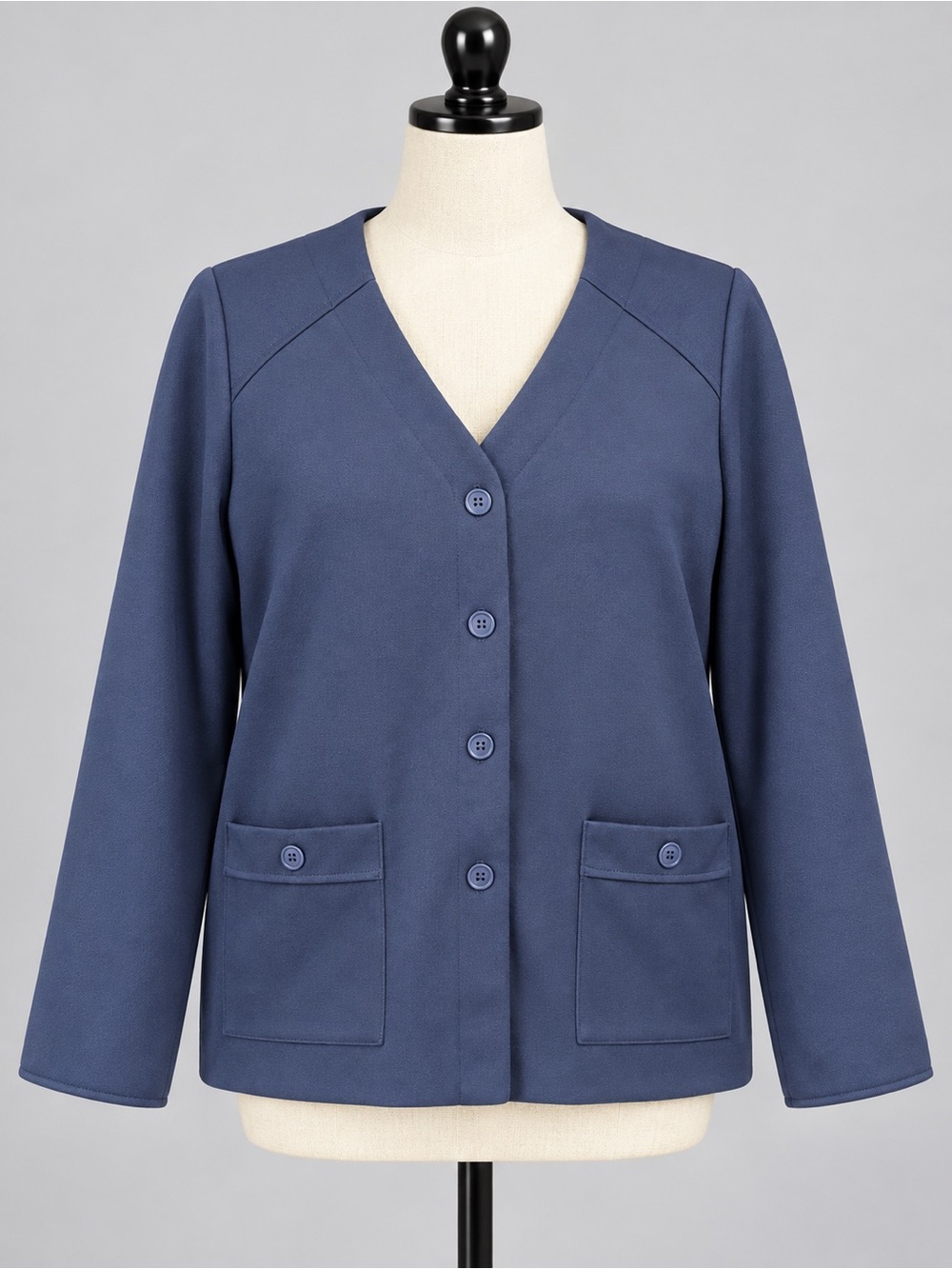 70s Blue Qiana Jacket with Patch Pockets Size 36. Medium